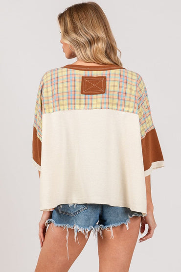 SAGE + FIG Round Neck Plaid Star Patch T-Shirt.