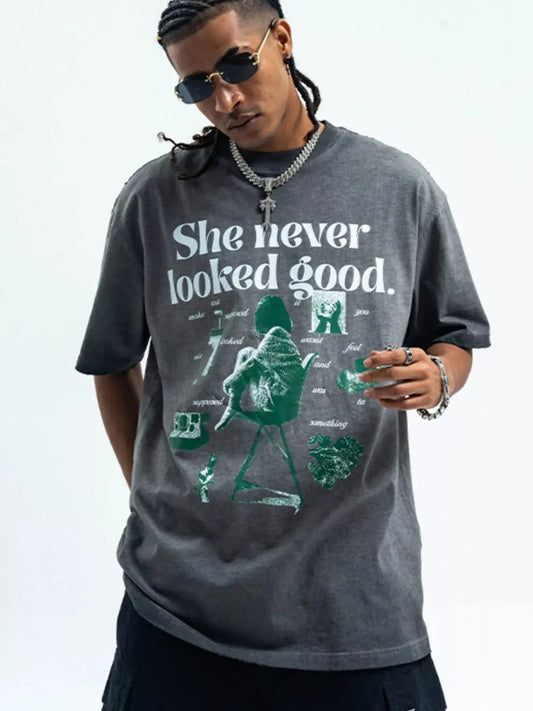 Men's Vintage Graphic Round Neck Oversized T-Shirt Simply Love