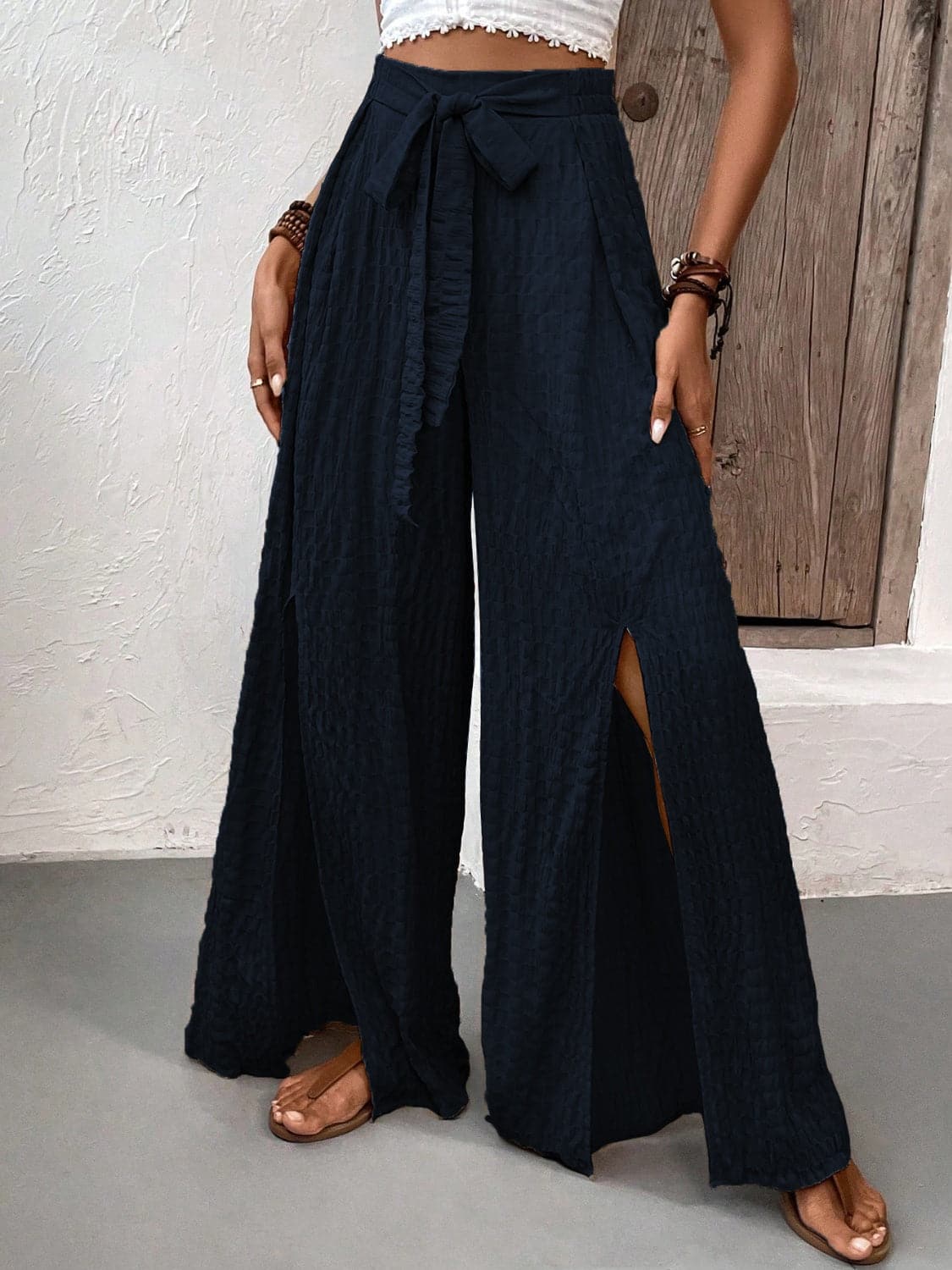 Slit Detail Honey Wide Leg Trousers