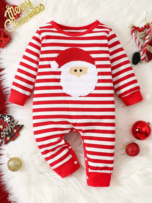 Children's Christmas Santa Striped Snapped Legs Jumpsuit Simply Love