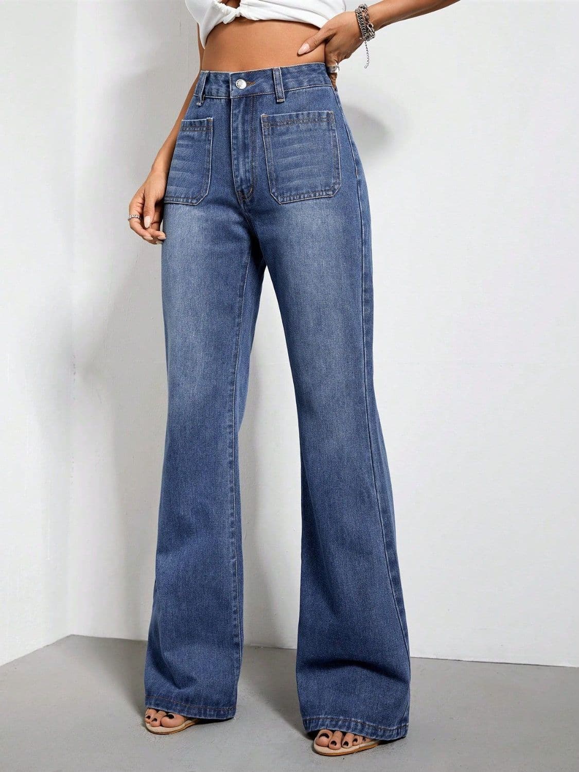 High Waist Bootcut Jeans with Pockets.