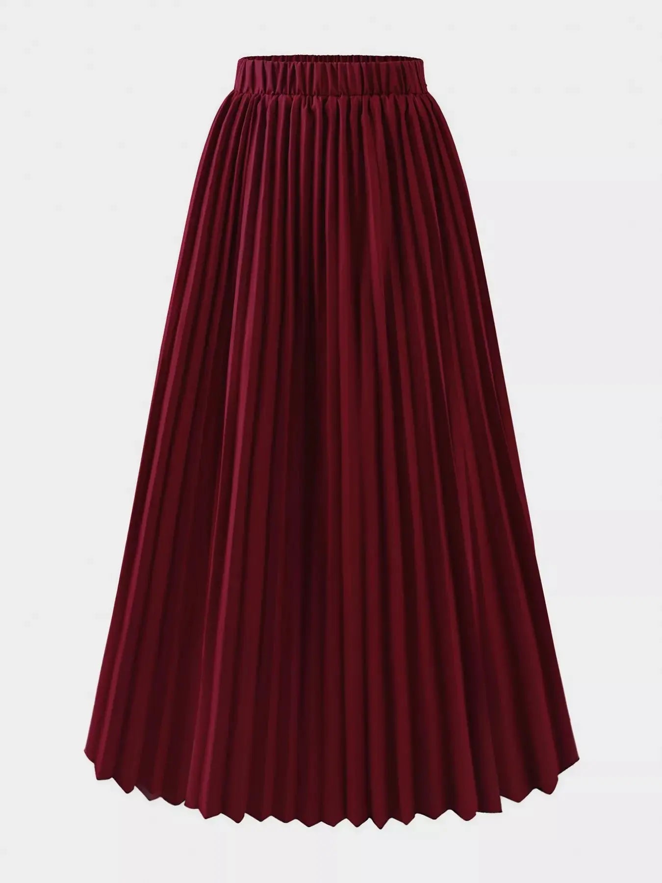 Burgundy Pleated Midi Skirt One Hundred Percent Polyester Simply Love