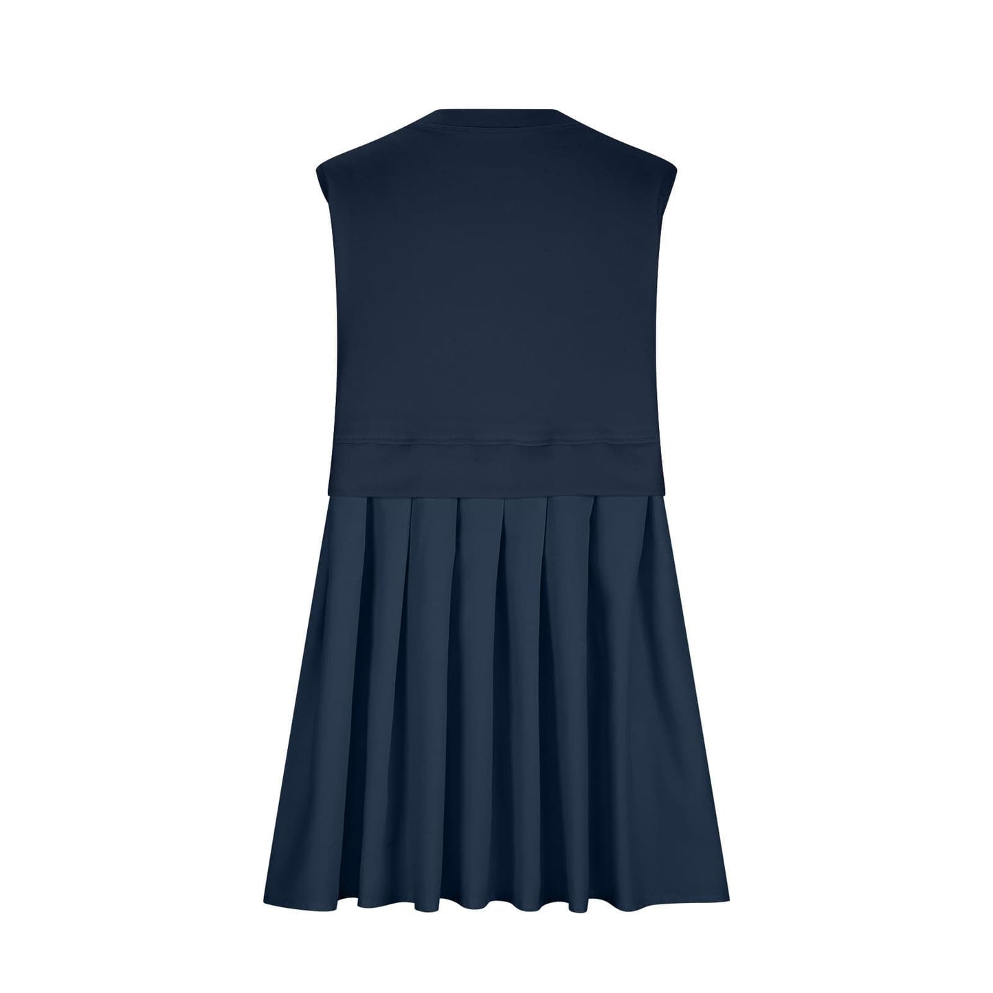 Pleated Round Neck Sleeveless Mini Dress.