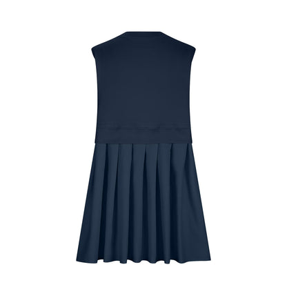 Pleated Round Neck Sleeveless Mini Dress.