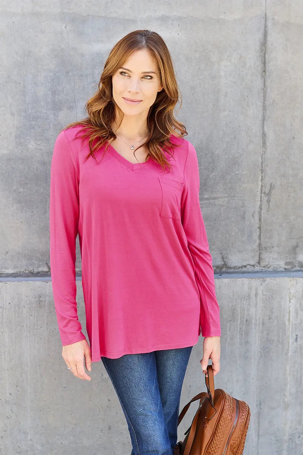 Basic Bae Full Size V-Neck Long Sleeve Top - Love Salve