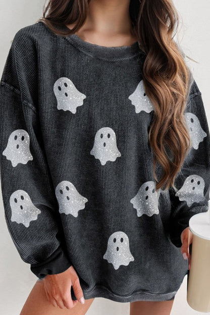 Glittering ghost long sleeve sweatshirt with round neck