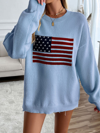 Round neck us flag knit top