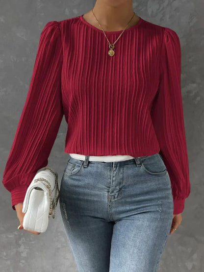 Classic Opaque Long Sleeve Round Neck Blouse