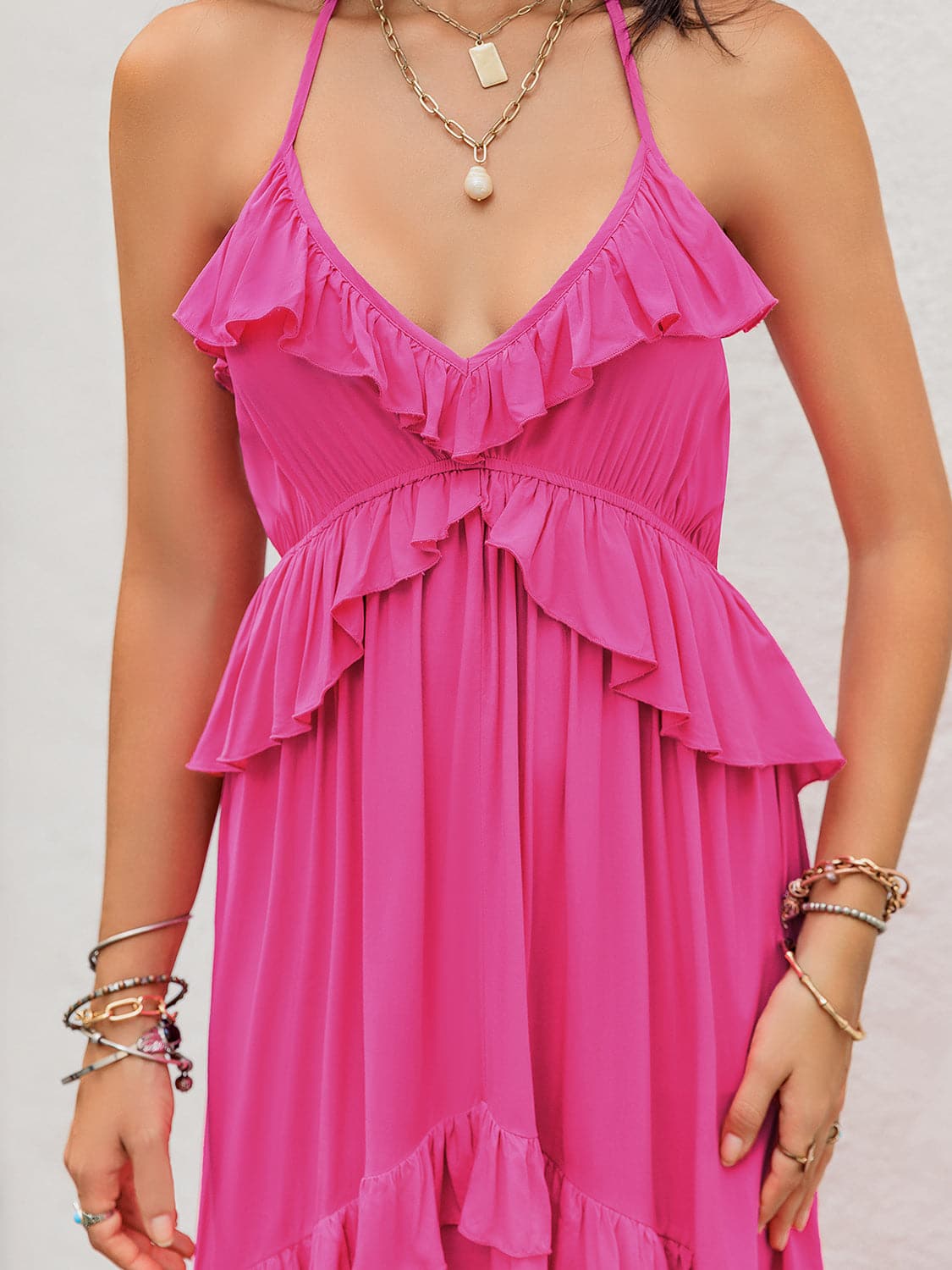 Ruffled Halter Neck Sleeveless Maxi Dress.