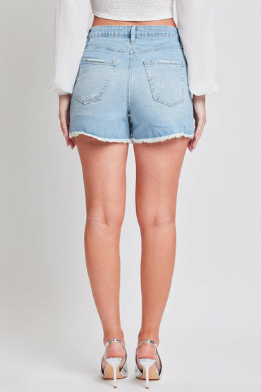 YMI Jeanswear Distressed Frayed Hem Denim Shorts.