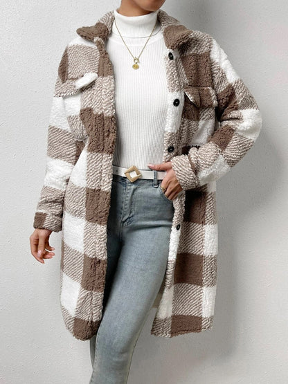 Plaid Collared Neck Button Down Coat.