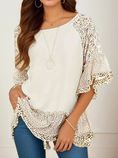 Frilled printed blouse - half sleeves