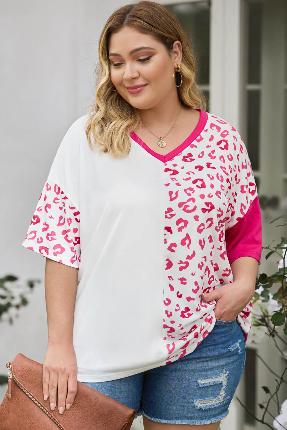 Plus Size Leopard V-Neck T-Shirt.