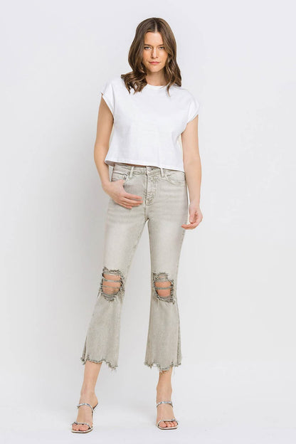 Lovervet Distressed Raw Hem Cropped Flare Jeans.