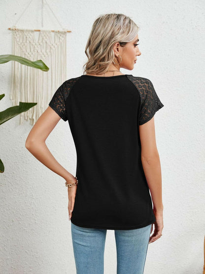 Lace Detail Round Neck Short Sleeve T-Shirt.