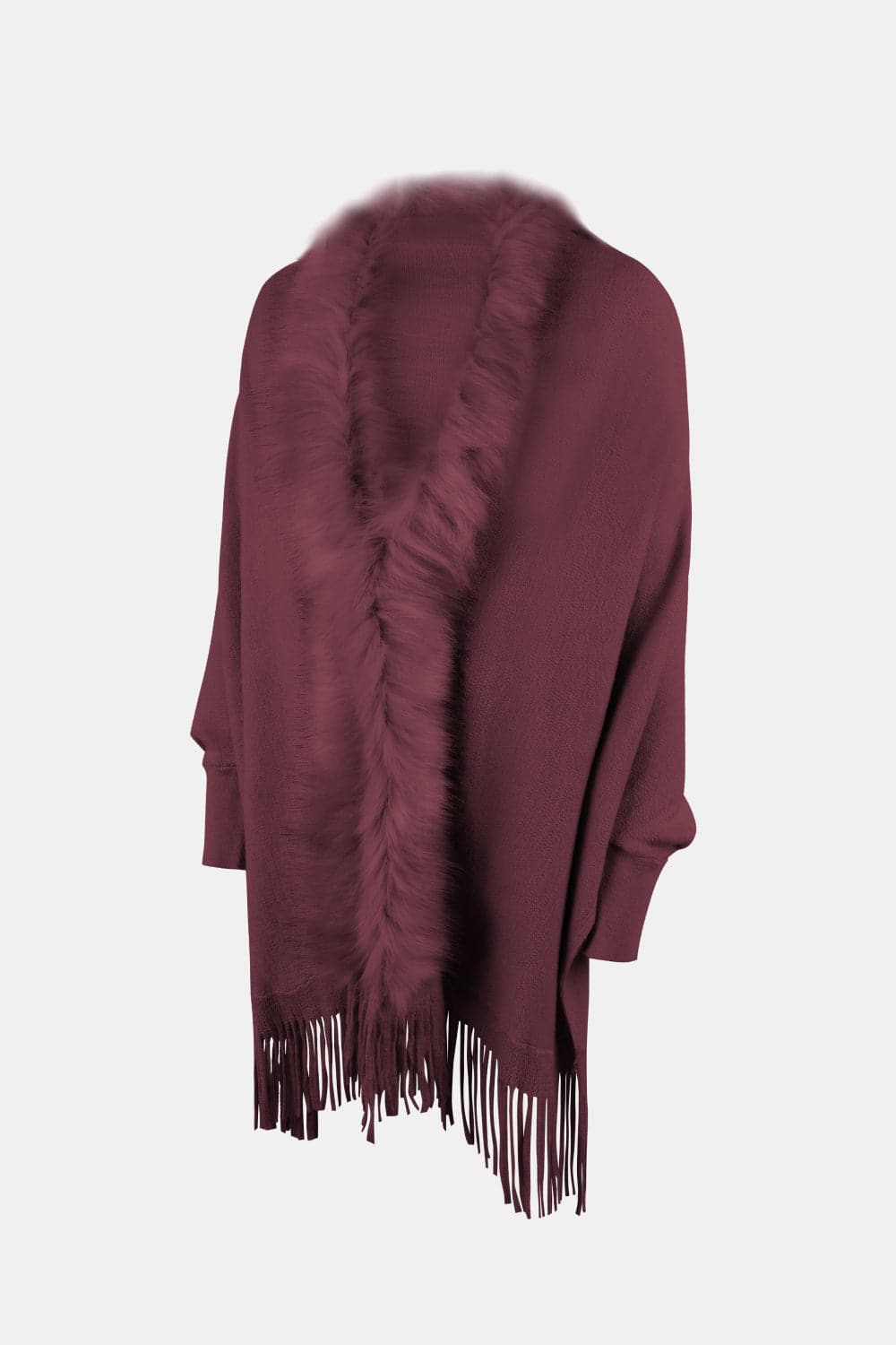 Fringe Open Front Long Sleeve Poncho.