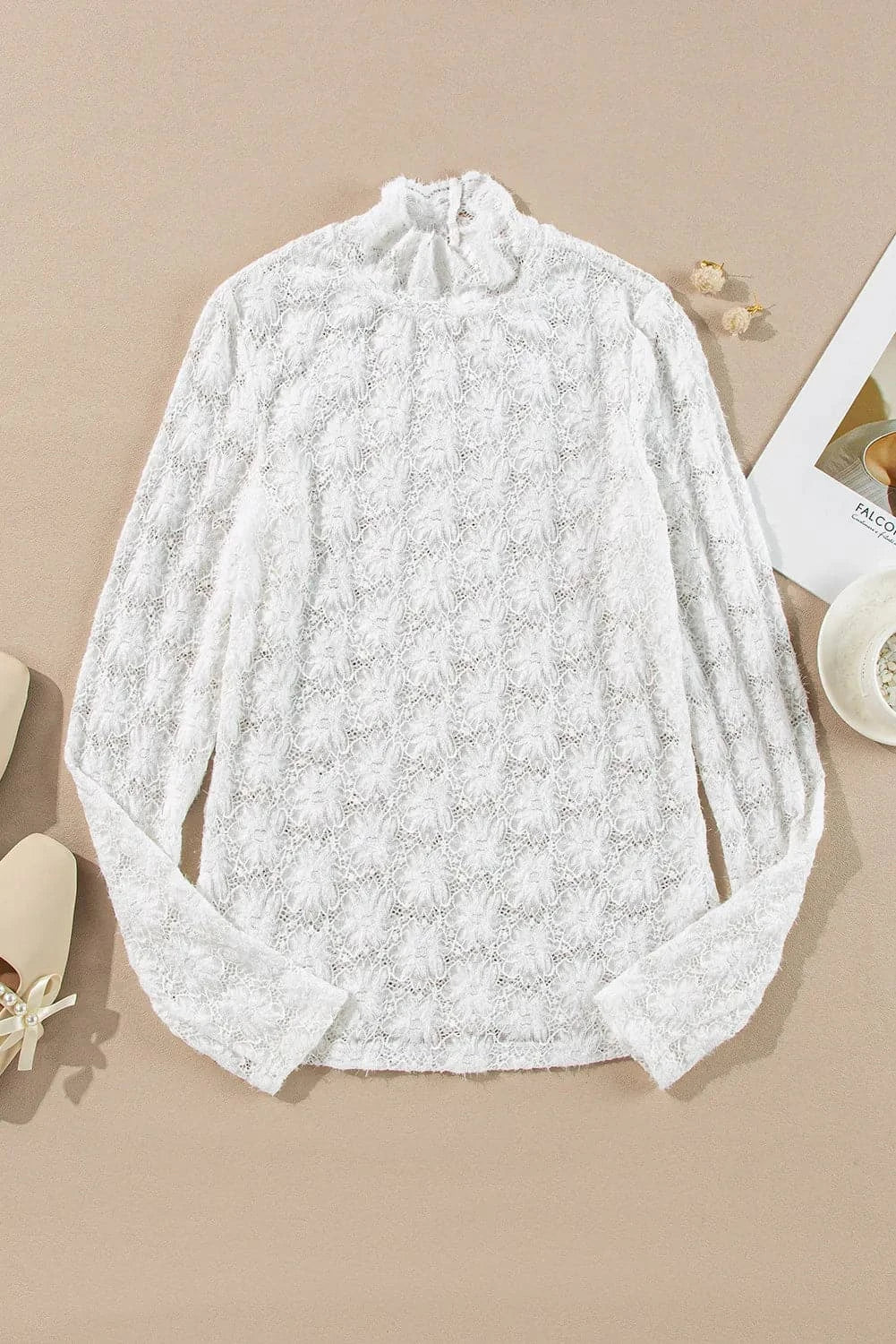 Lace Mock Neck Long Sleeve Top.