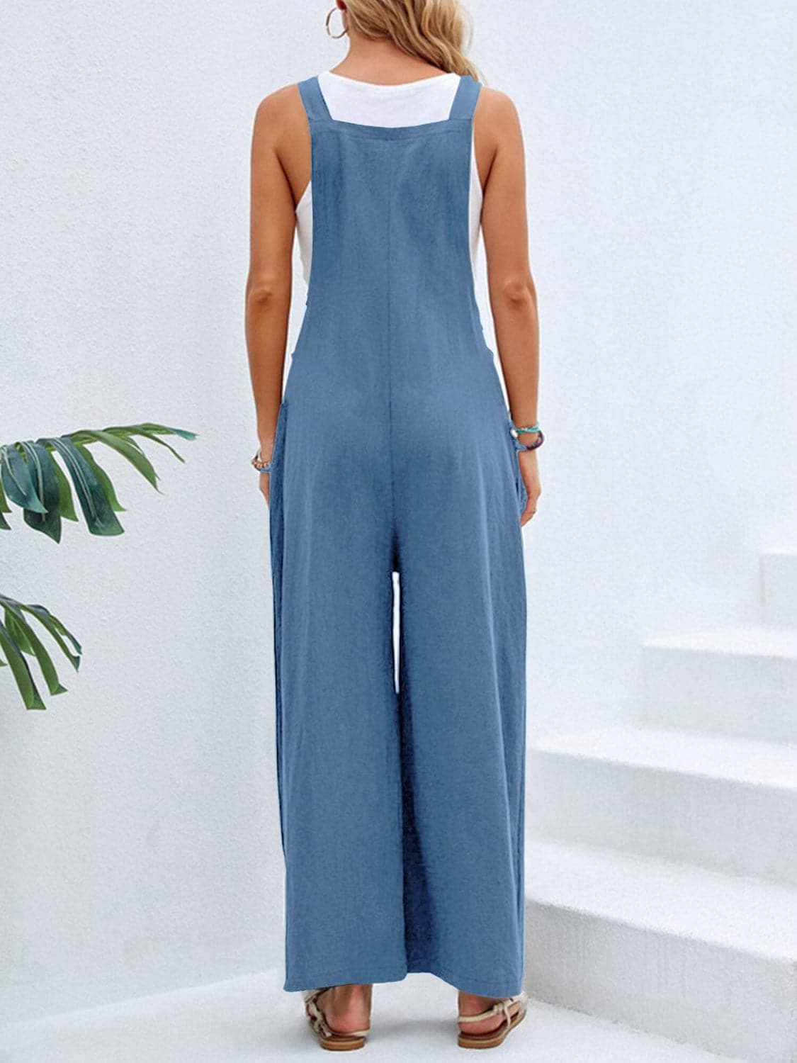 Full Size Square Neck Wide Strap Overalls.