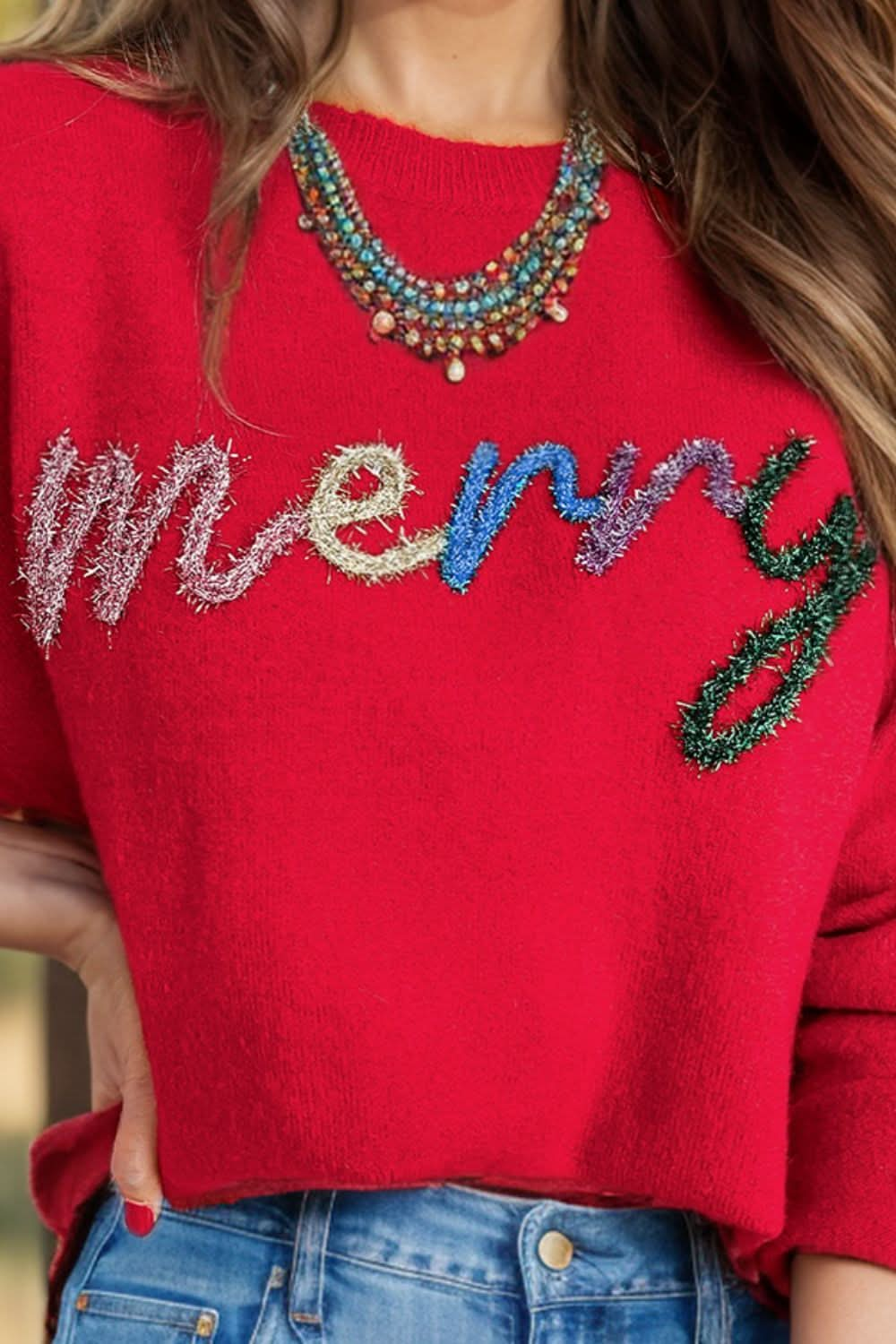 Cozy MERRY round neck long sleeve knit sweater