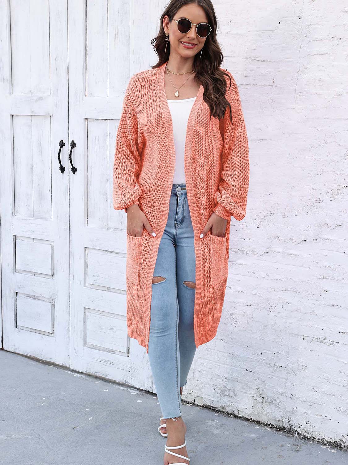 Open Front Longline Cardigan with Pockets.