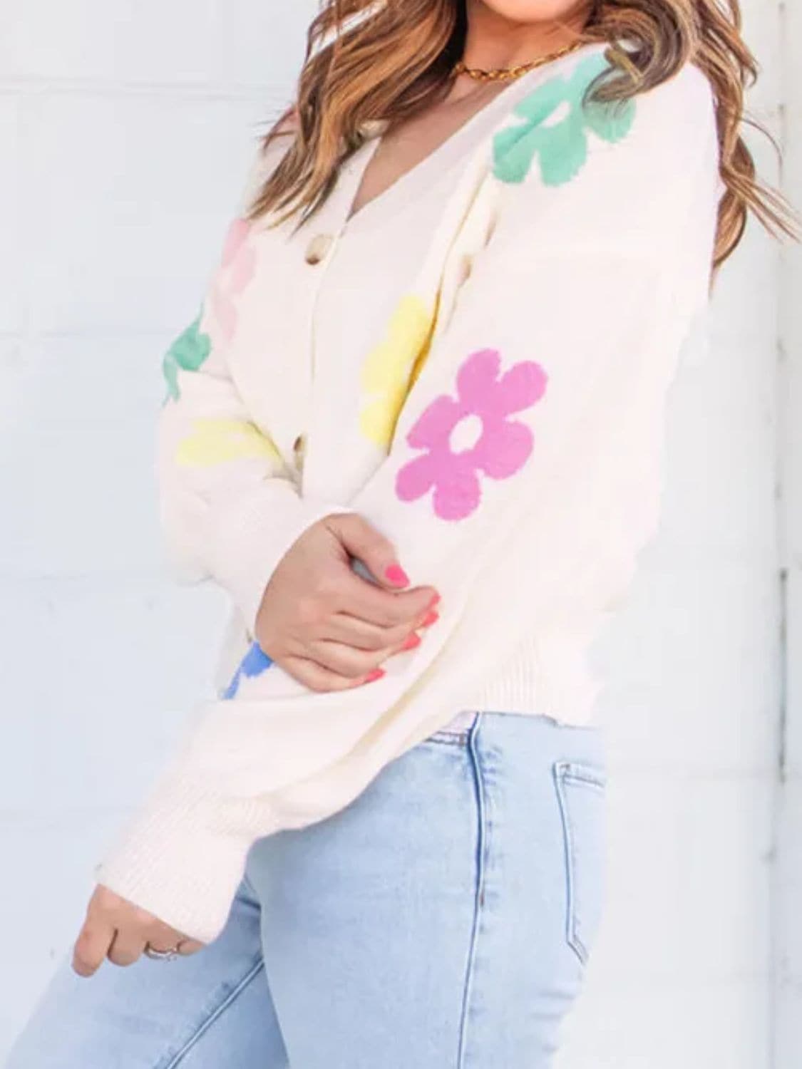 Plus Size Flower Button Up Long Sleeve Cardigan.