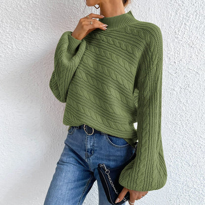 Cable-Knit Mock Neck  Long Sleeve Sweater.