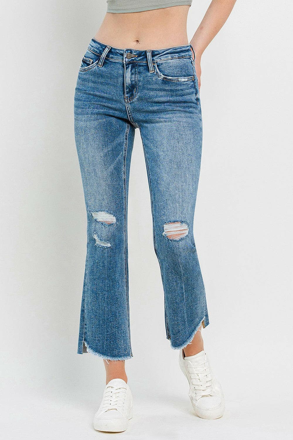 Vervet by Flying Monkey Full Size Mid Rise Distressed Cropped Flare JeTransform Your Wardrobe with Vervet by Flying Monkey Full Size Mid Rise Distressed Cropped Flare Jeans
 Upgrade your denim collection with the stylish and chic VervLove Salve Flying Monkey Full Size Mid Rise Distressed Cropped Flare Jeansjust arrived