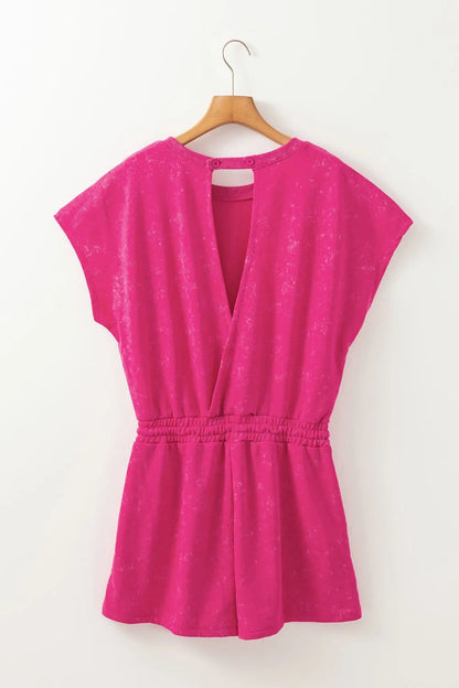 Mineral Wash Hollow Out Back Drawstring Waist Romper