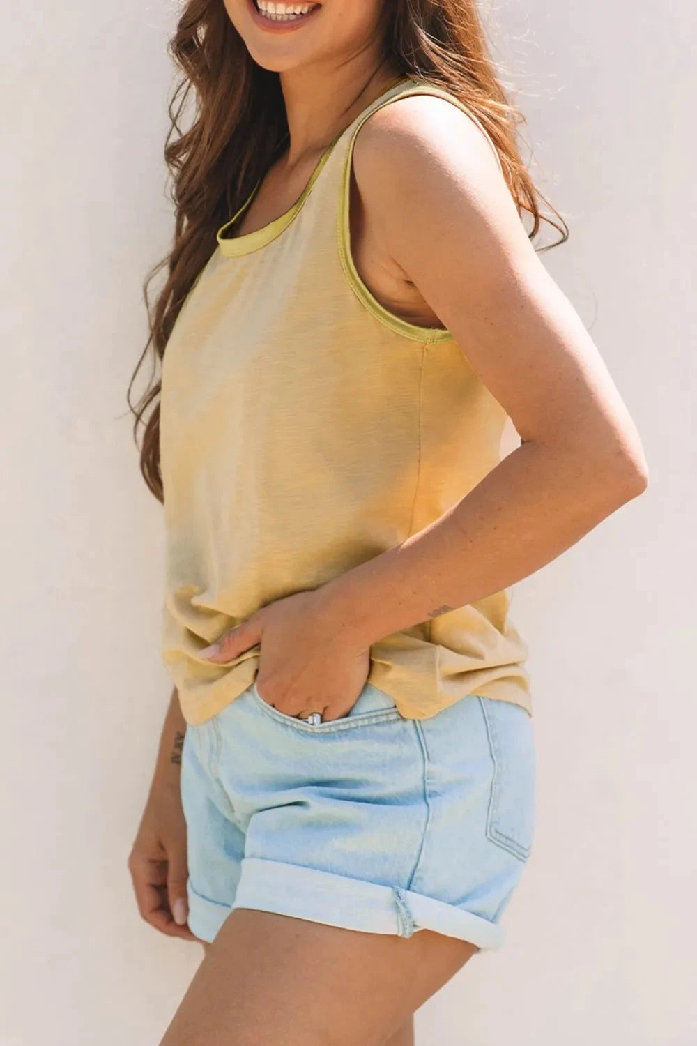 Round Neck Wide Strap Tank Simply Love