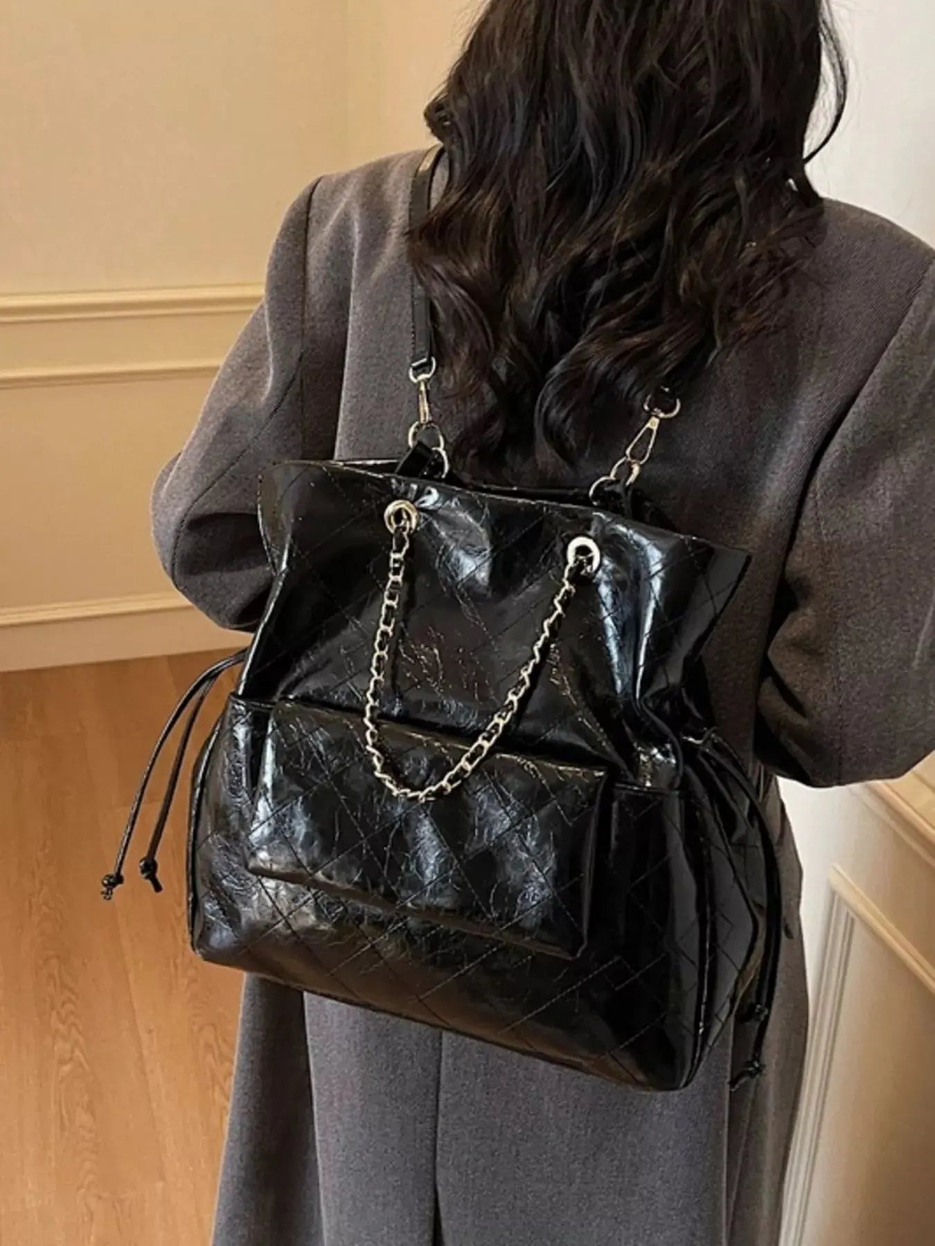 Quilted Chain Decor Backpack Bag Simply Love