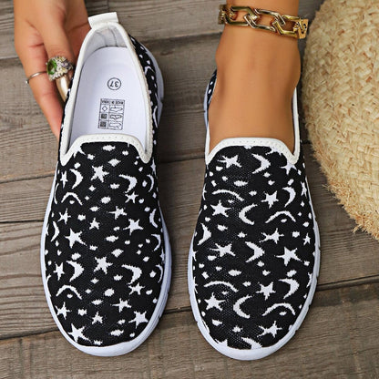 Star & Moon Pattern Flat Loafers.