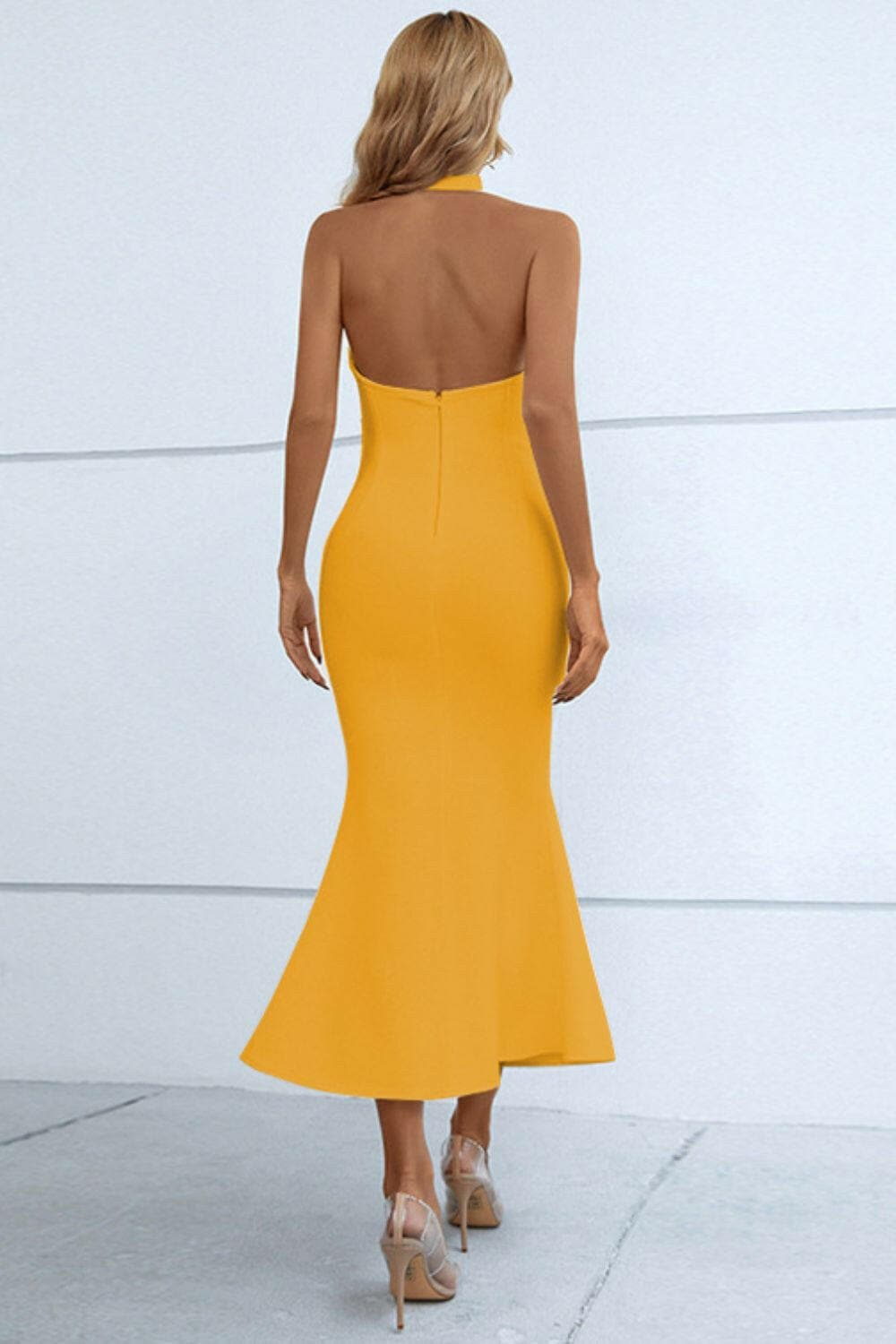 Halter Neck Split Fishtail Bodycon Dress.