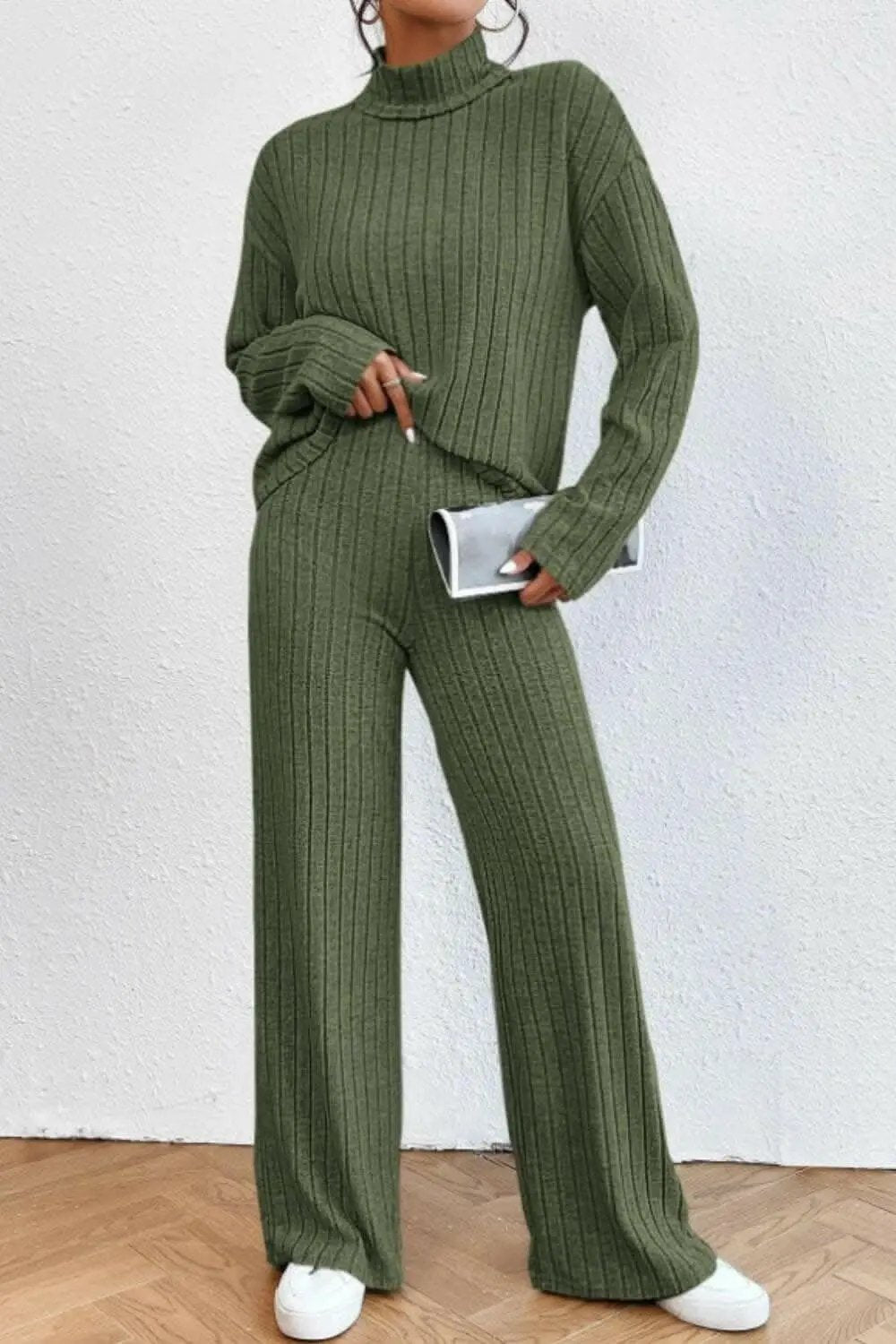 Chic mock neck top & pants set - Love Salve 