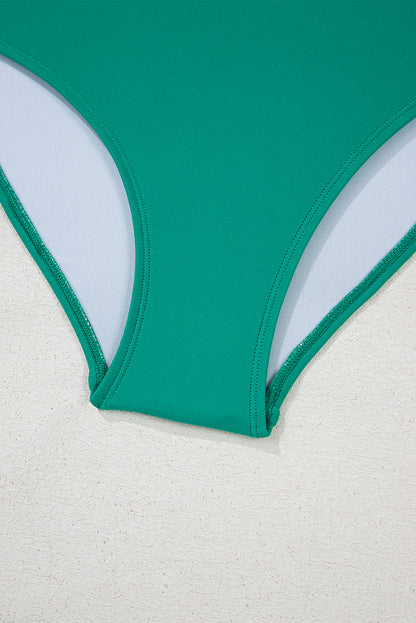 Sea Green Colorblock High-Waisted Bikini with Contrast Trim