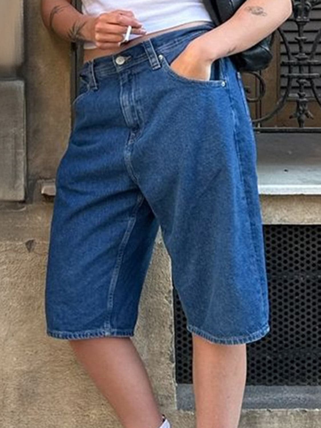 High Waist Denim Shorts with Pockets.