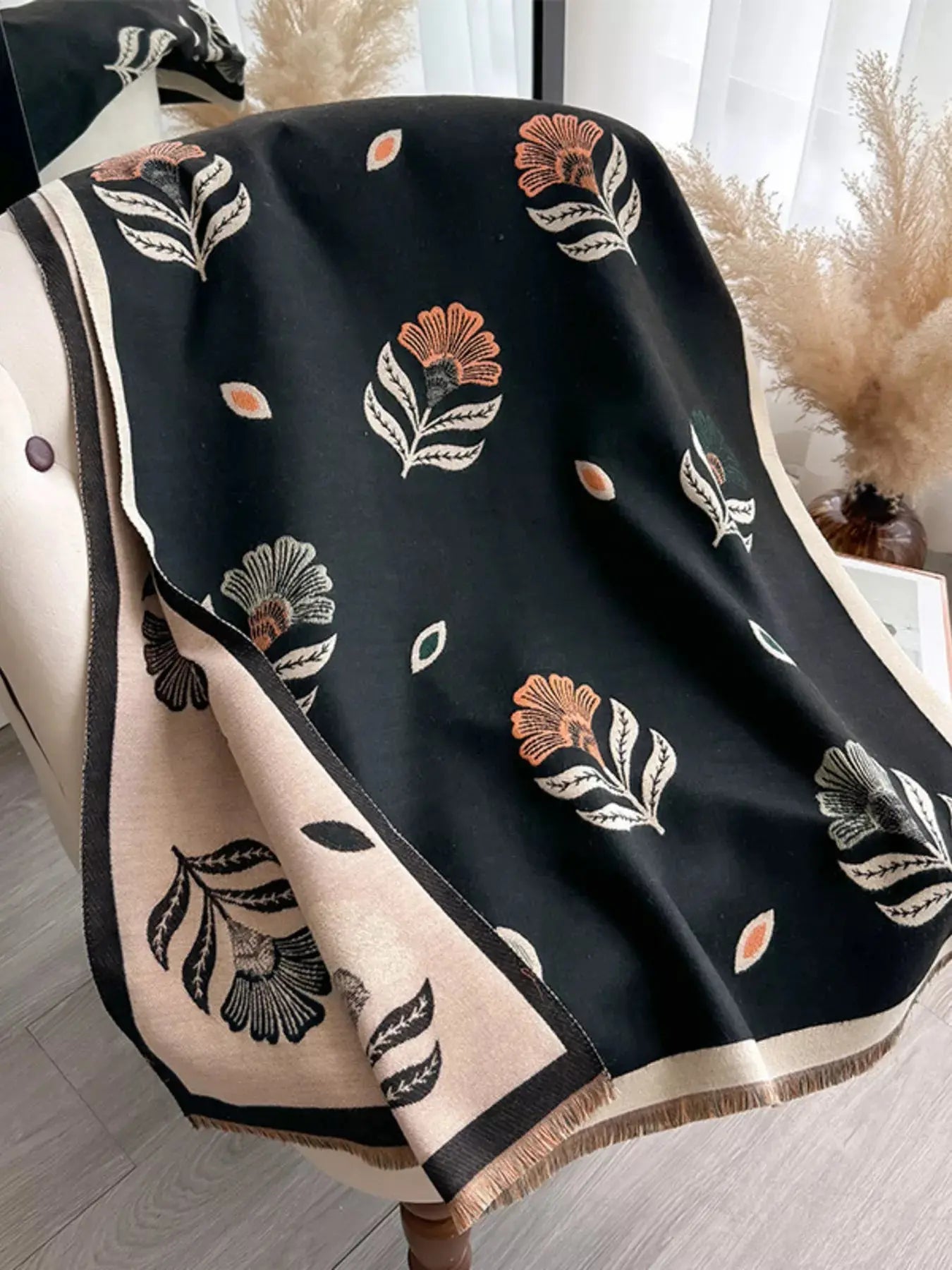 Printed Raw Hem Shawl Simply Love