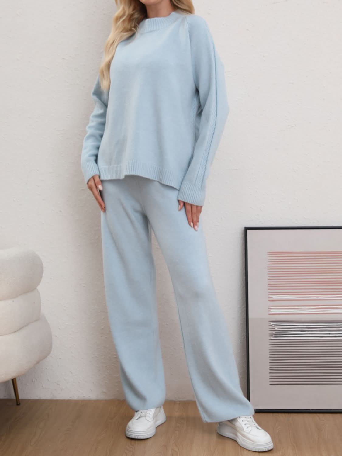 Cozy Mock Neck Sweater Set with Long Sleeves and Pants