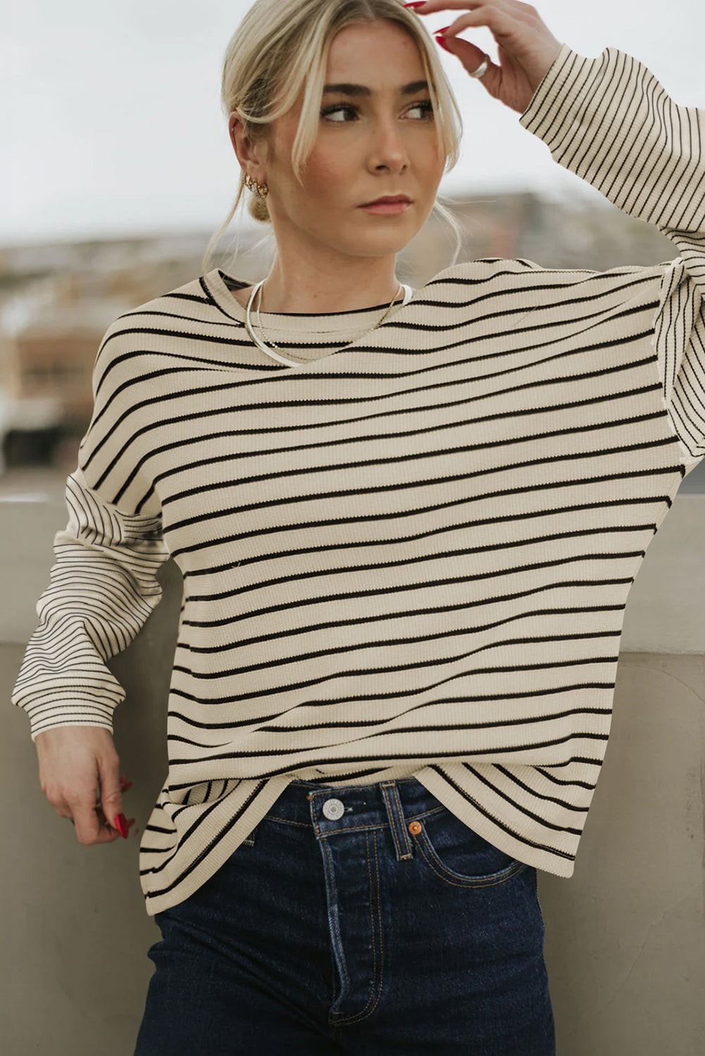 Chic black and striped patchwork long sleeve tee