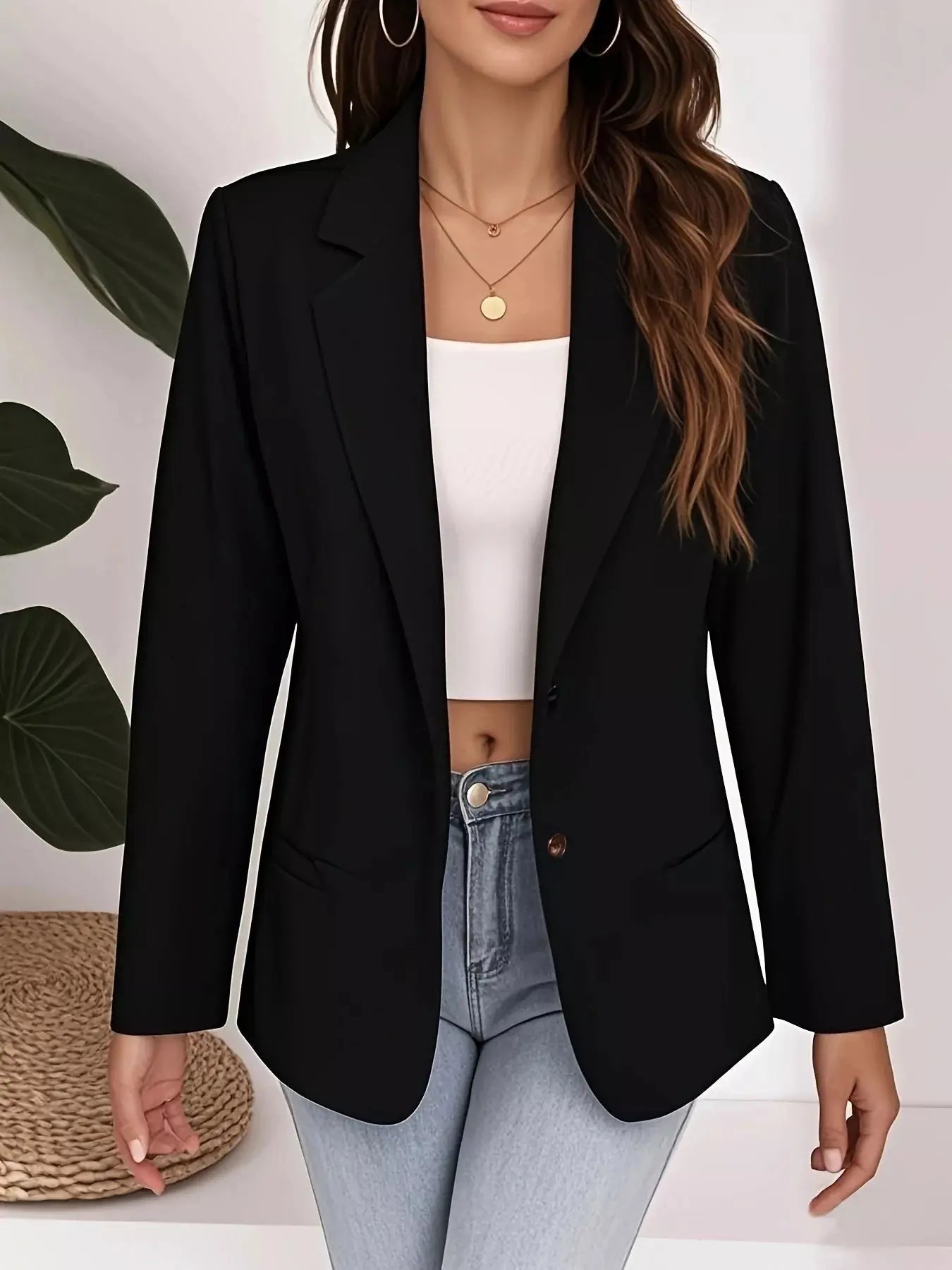 Plus Size Lapel Collar Single-Button Blazer Simply Love