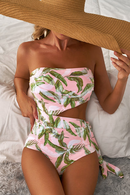 Vibrant Pink Asymmetric Cutout Halter Backless Swimsuit