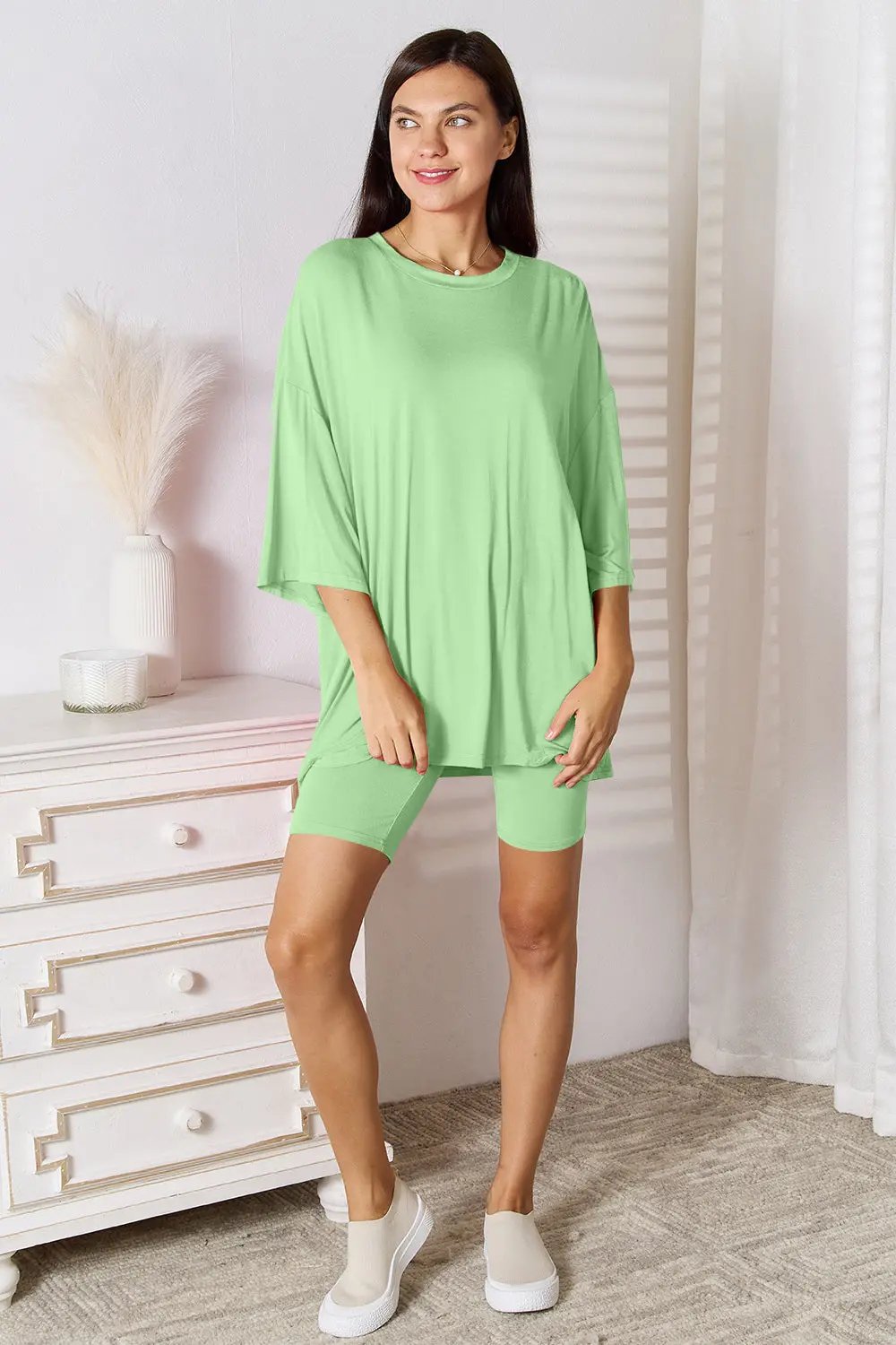 Basic Bae Full Size Soft Rayon Three-Quarter Sleeve Top and Shorts Set - Love Salve