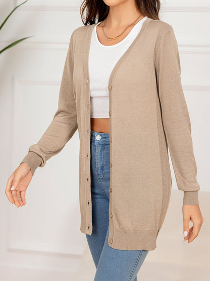 Button Down Slit Longline Cardigan.