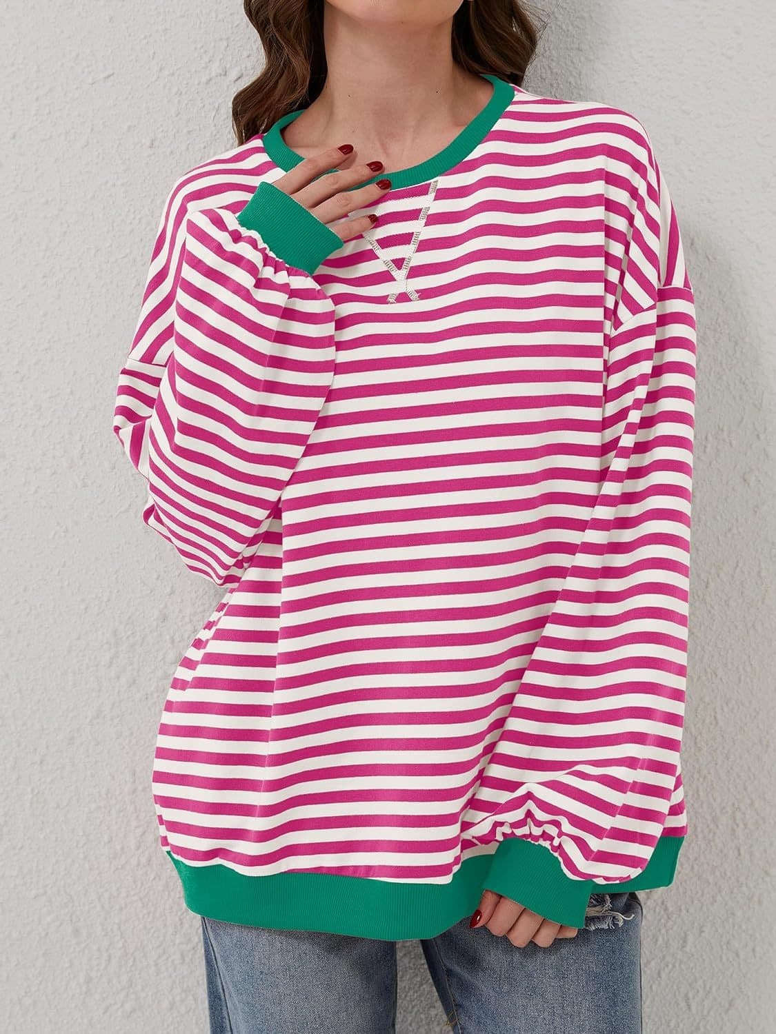 Contrast Striped Long Sleeve Sweatshirt.