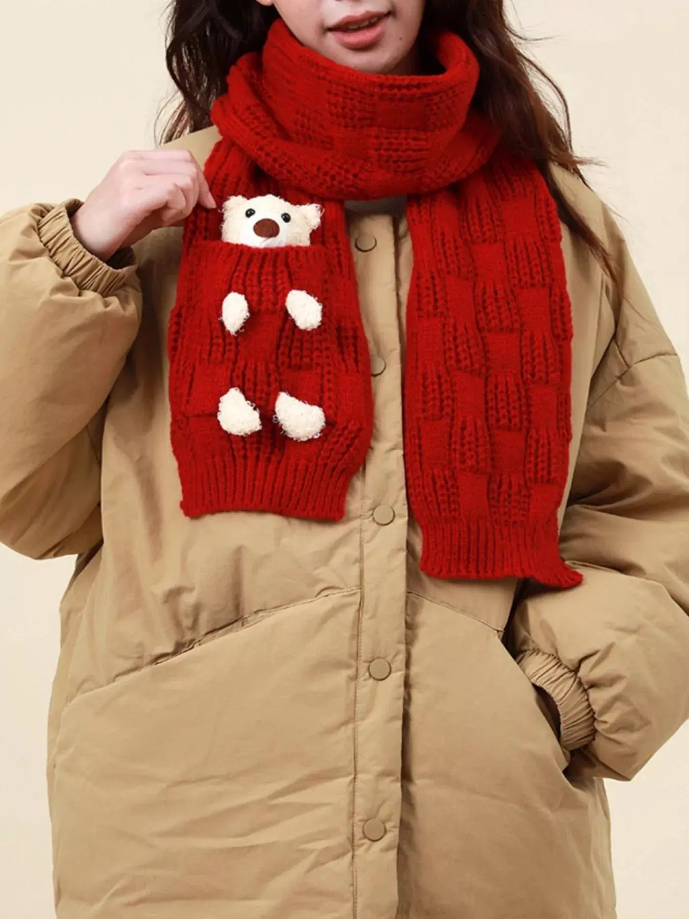 Christmas Cute Bear Pocket Knitted Scarf Simply Love