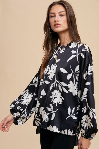 Frilly Elegance: Printed Balloon Sleeve Blouse