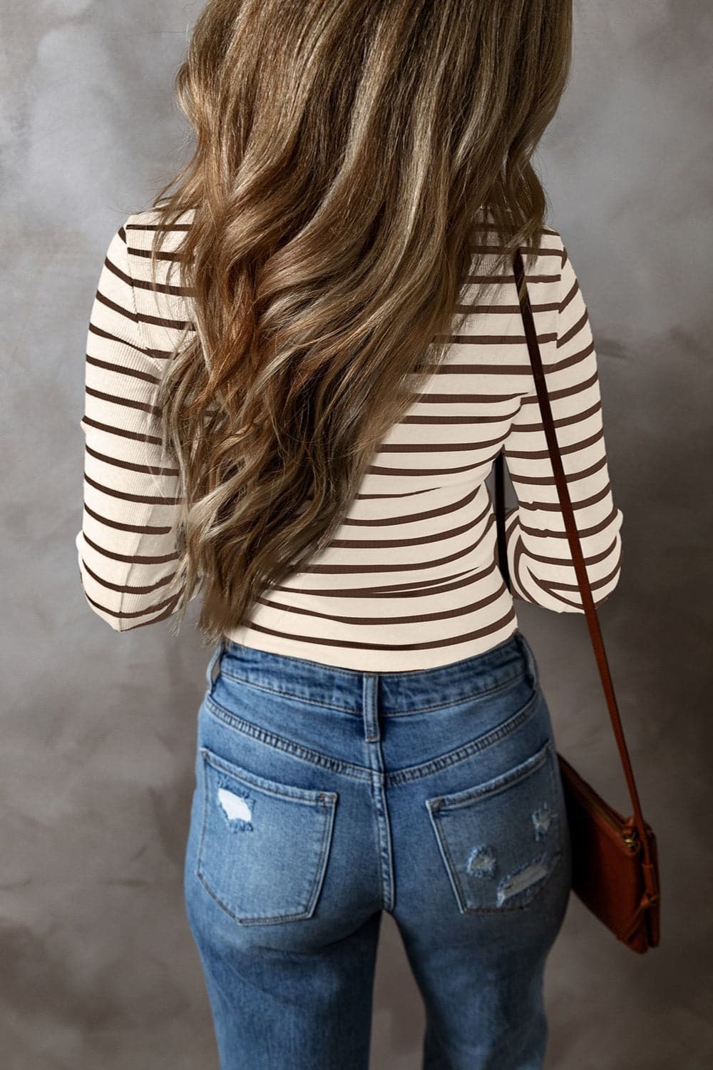 Striped V-Neck Long Sleeve Top.