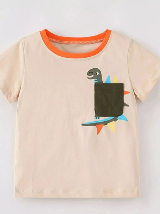 Children's Cute Dinosaur Pocket Short Sleeve T-Shirt Simply Love