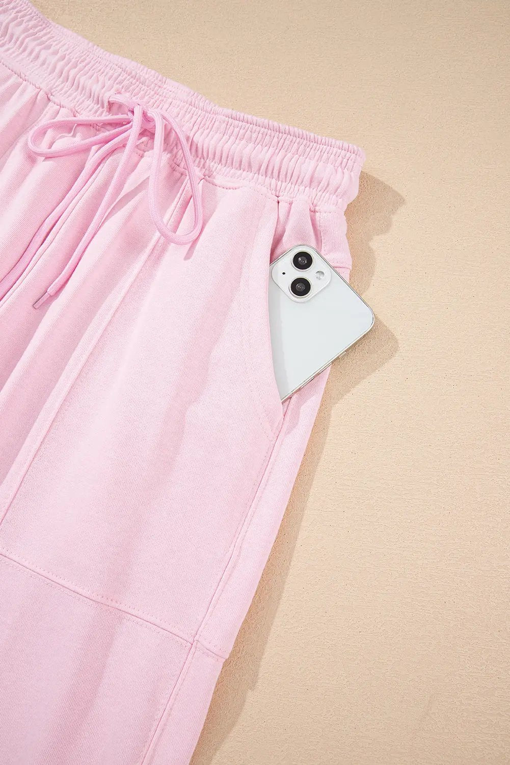 Light Pink Drawstring Waist Patchwork Solid Color Jogger Pants Love Salve