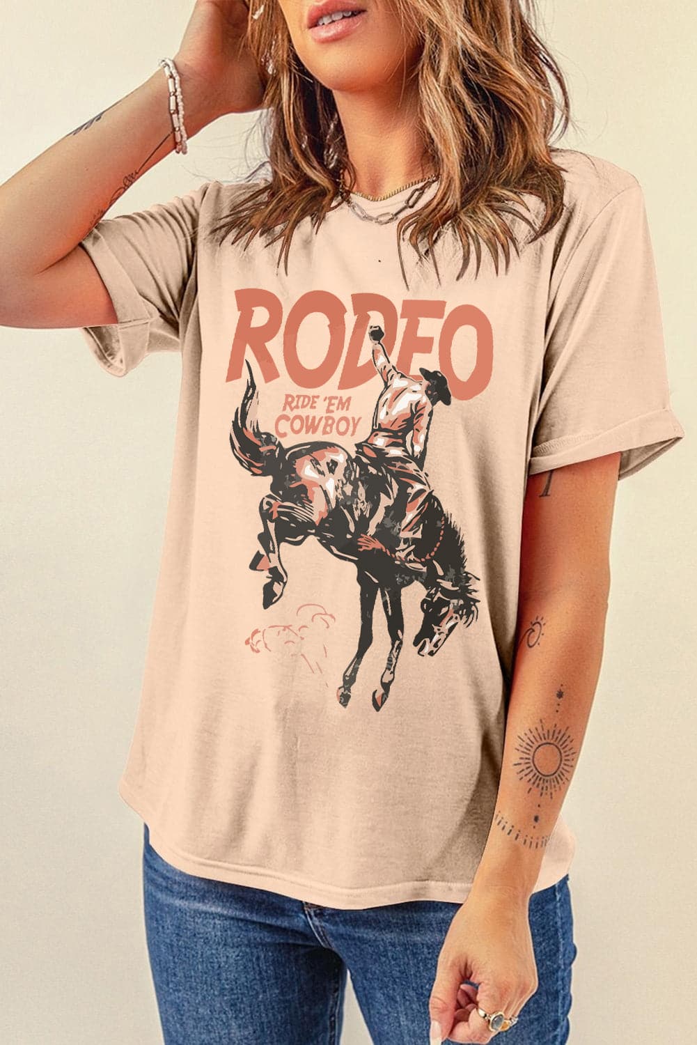 Cowboy Graphic Round Neck Short Sleeve T-Shirt.