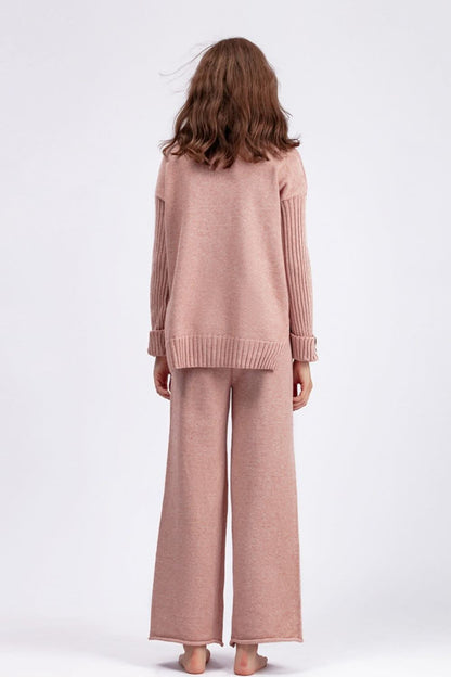 Chic Basic High-Low Turtleneck Sweater Set with Pants